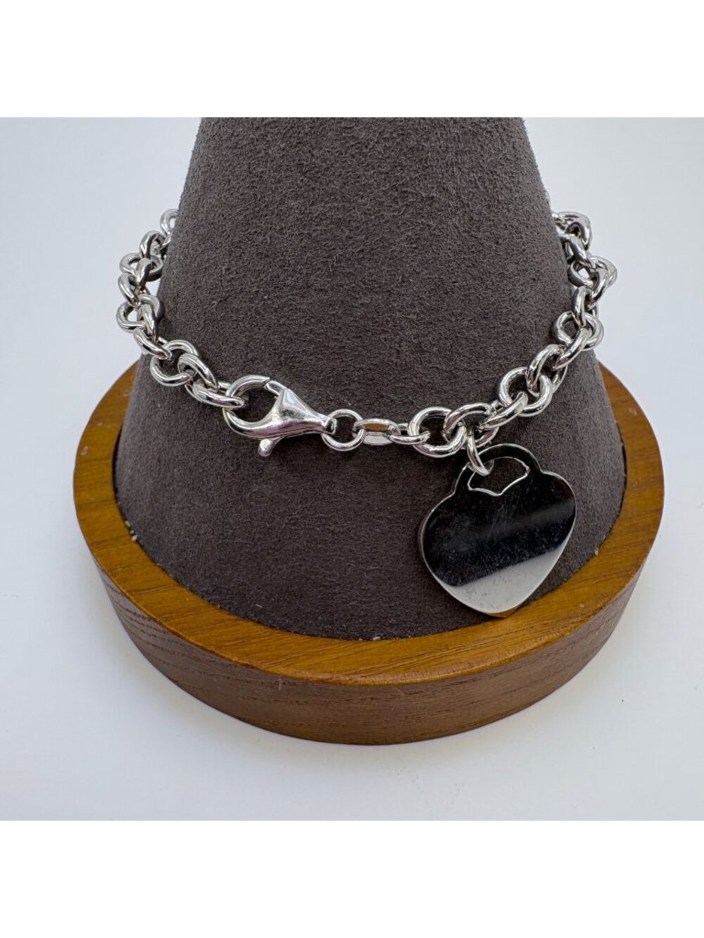 Heart Tag Round Link Chain Bracelet VTG Sterling Silver 925 Size 7.5" Length
